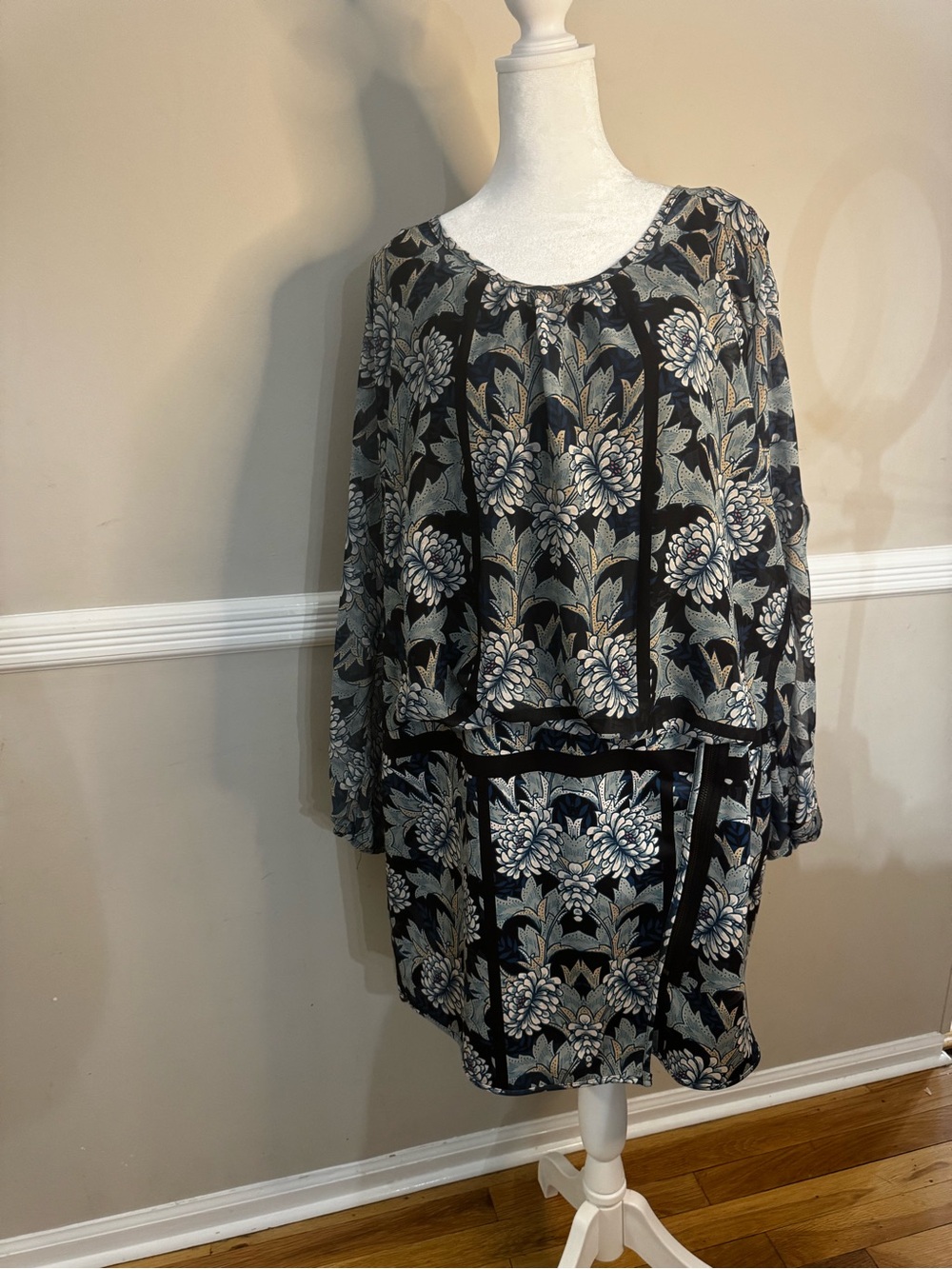 City Chic Blue and Black Floral Blouse